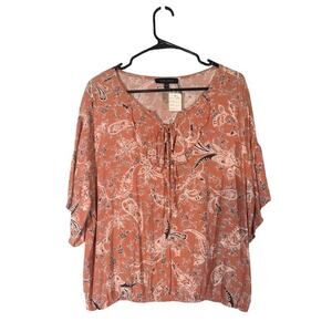 Sanctuary Nicola Pink Printed Boho Floral Paisley Short Sleeve Blouse Women Sz L